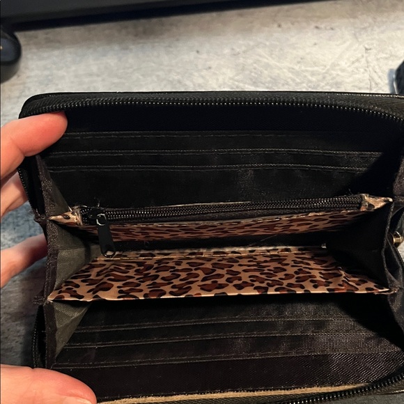 EUC Rebecca & Rifka Black Zip-Around Wristlet Wallet with Gold Medallion - Picture 12 of 16